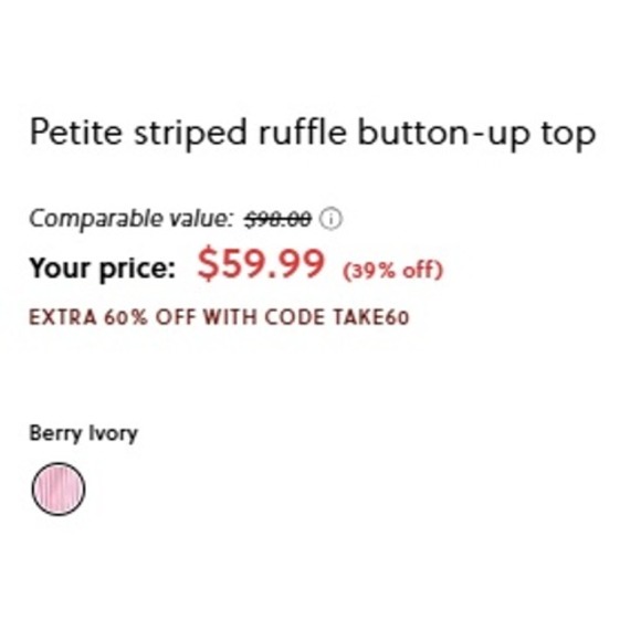 J Crew Top Petite Small Striped Ruffle Button Up Shirt Berry Ivory Cotton CN063 - Picture 2 of 15